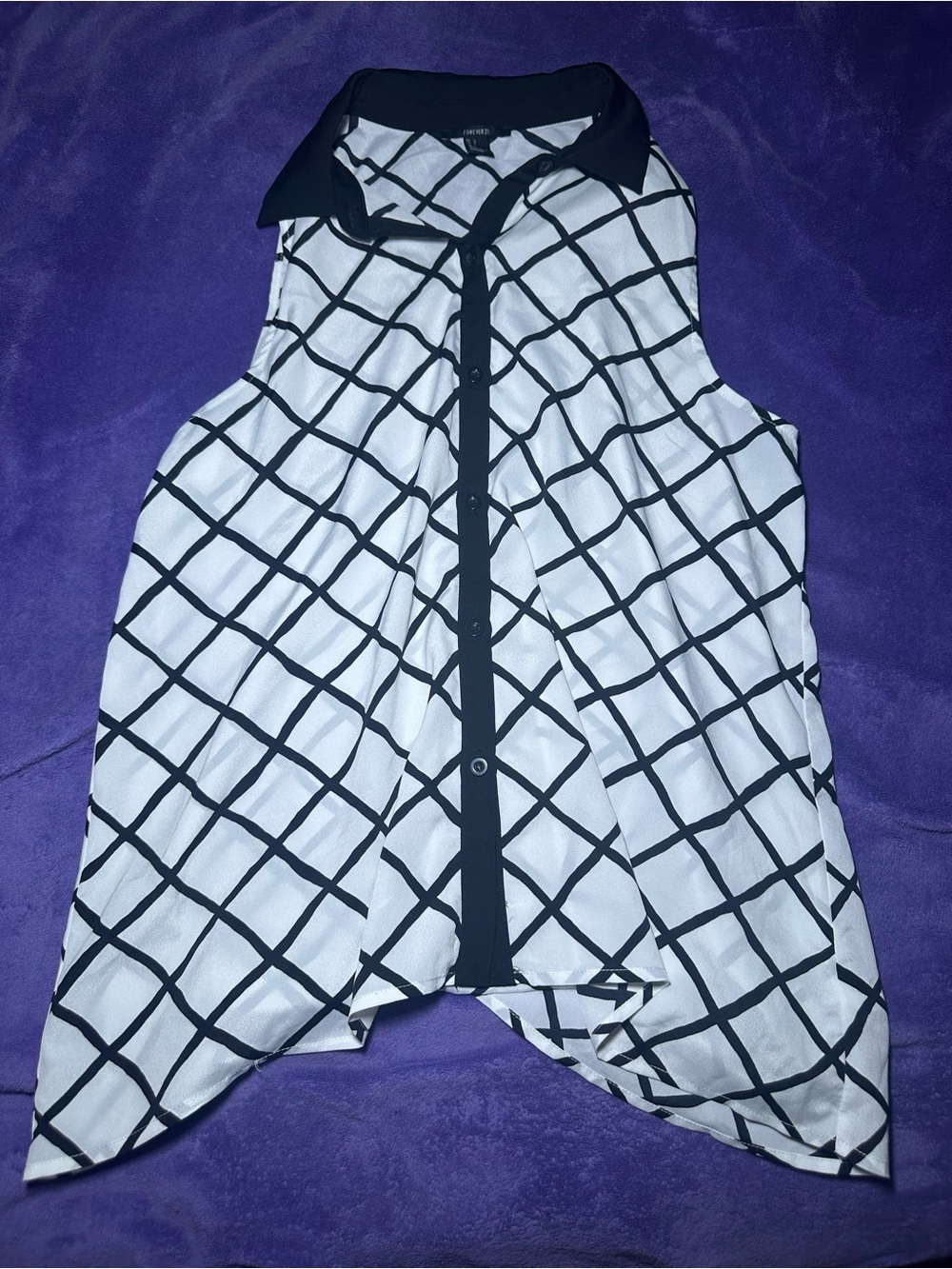 Forever 21 Black and White Grid Button-Front Blouse